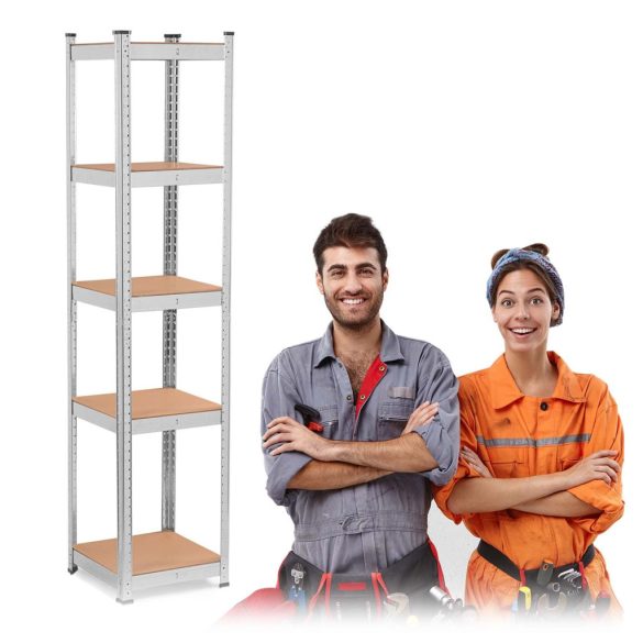 Műhelypolc, Humberg 4819, ezüst, 180 x 40 x 40 cm, 5 polcos, acél, MDF polclapok, állítható polcmagasság, teherbírás: 100 kg/polc