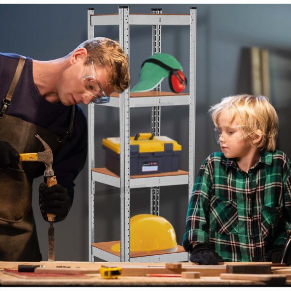 Műhelypolc, Humberg 4819, ezüst, 180 x 40 x 40 cm, 5 polcos, acél, MDF polclapok, állítható polcmagasság, teherbírás: 100 kg/polc