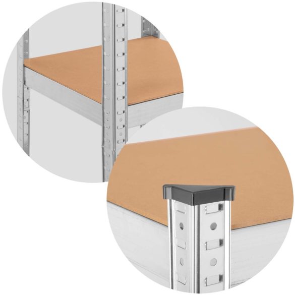 Műhelypolc, Humberg 4819, ezüst, 180 x 40 x 40 cm, 5 polcos, acél, MDF polclapok, állítható polcmagasság, teherbírás: 100 kg/polc