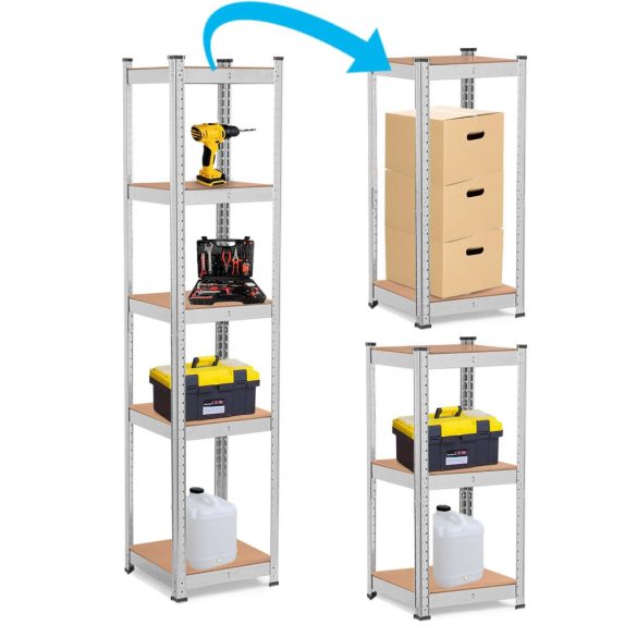 Műhelypolc, Humberg 4819, ezüst, 180 x 40 x 40 cm, 5 polcos, acél, MDF polclapok, állítható polcmagasság, teherbírás: 100 kg/polc