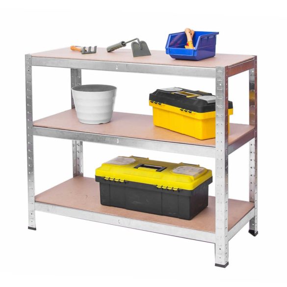 Műhelypolc, Humberg 4840, ezüst, 150 x 75 x 30 cm, 5 polcos, acél, MDF polclapok, állítható polcmagasság, teherbírás: 200 kg/polc