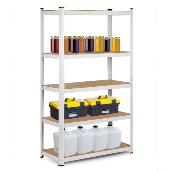 Műhelypolc, Humberg 4841, fehér, 150 x 75 x 30 cm, 5 polcos, acél, MDF polclapok, állítható polcmagasság, teherbírás: 125 kg/polc
