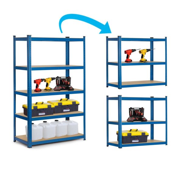 Műhelypolc, Humberg 4842, kék, 150 x 75 x 30 cm, 5 polcos, acél, MDF polclapok, állítható polcmagasság, teherbírás: 125 kg/polc