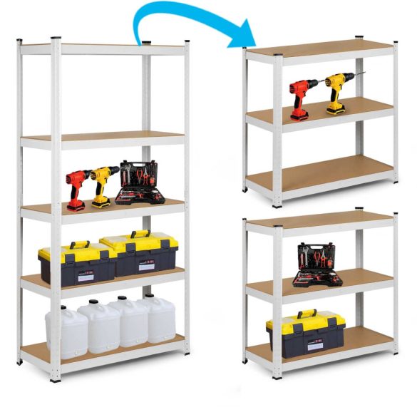 Műhelypolc, Humberg 4844, fehér, 180 x 90 x 30 cm, 5 polcos, acél, MDF polclapok, állítható polcmagasság, teherbírás: 175 kg/polc