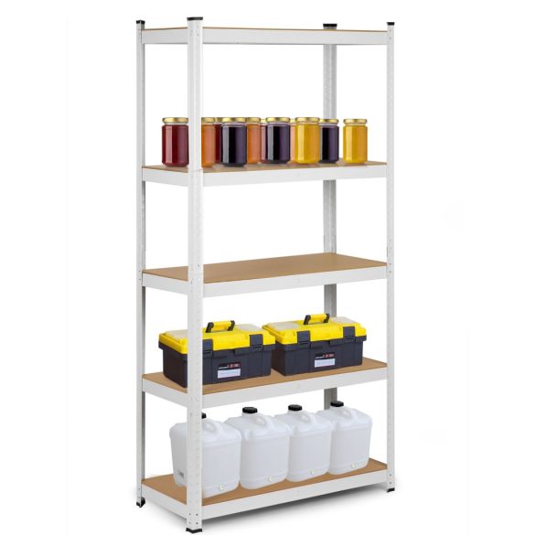 Műhelypolc, Humberg 4844, fehér, 180 x 90 x 30 cm, 5 polcos, acél, MDF polclapok, állítható polcmagasság, teherbírás: 175 kg/polc