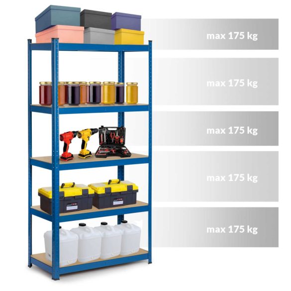 Műhelypolc, Humberg 4845, kék, 180 x 90 x 30 cm, 5 polcos, acél, MDF polclapok, állítható polcmagasság, teherbírás: 175 kg/polc
