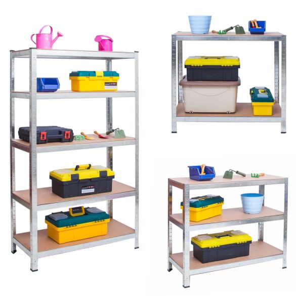 Műhelypolc, Humberg 4846, ezüst, 180 x 90 x 40 cm, 5 polcos, acél, MDF polclapok, állítható polcmagasság, teherbírás: 265 kg/polc