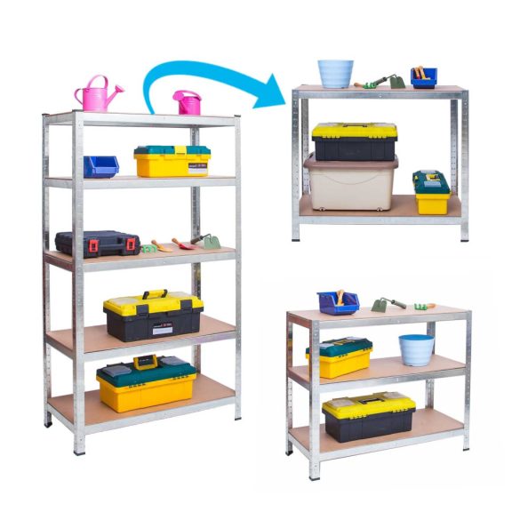 Műhelypolc, Humberg 4846, ezüst, 180 x 90 x 40 cm, 5 polcos, acél, MDF polclapok, állítható polcmagasság, teherbírás: 265 kg/polc