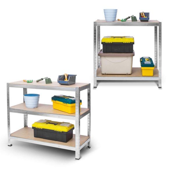 Műhelypolc, Humberg 4850, ezüst, 205 x 120 x 45 cm, 5 polcos, acél, MDF polclapok, állítható polcmagasság, teherbírás: 200 kg/polc