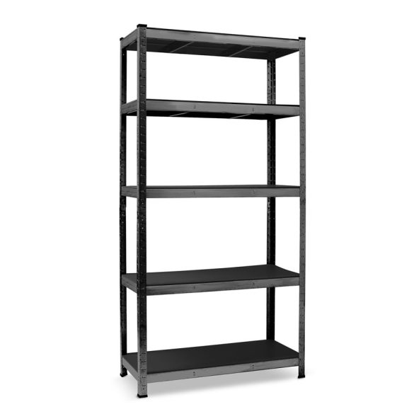 Műhelypolc, Humberg HR-851, fekete, fekete polcok, 180 × 90 × 40 cm, 5 polcos, acél, MDF polclapok, állítható polcmagasság, teherbírás: 175 kg/polc