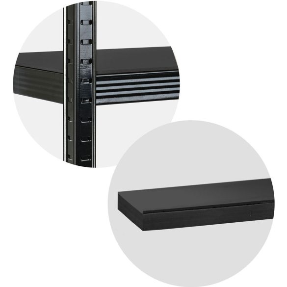 Műhelypolc, Humberg HR-851, fekete, fekete polcok, 180 × 90 × 40 cm, 5 polcos, acél, MDF polclapok, állítható polcmagasság, teherbírás: 175 kg/polc