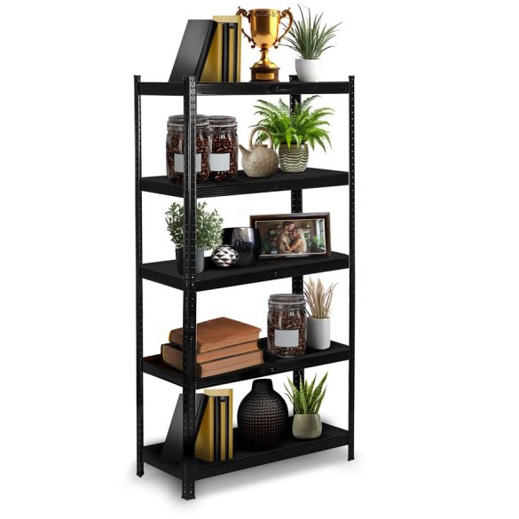 Műhelypolc, Humberg HR-851, fekete, fekete polcok, 180 × 90 × 40 cm, 5 polcos, acél, MDF polclapok, állítható polcmagasság, teherbírás: 175 kg/polc