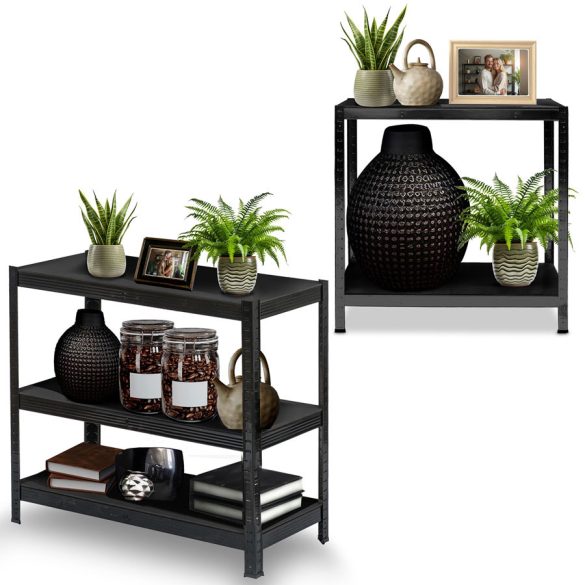 Műhelypolc, Humberg HR-851, fekete, fekete polcok, 180 × 90 × 40 cm, 5 polcos, acél, MDF polclapok, állítható polcmagasság, teherbírás: 175 kg/polc