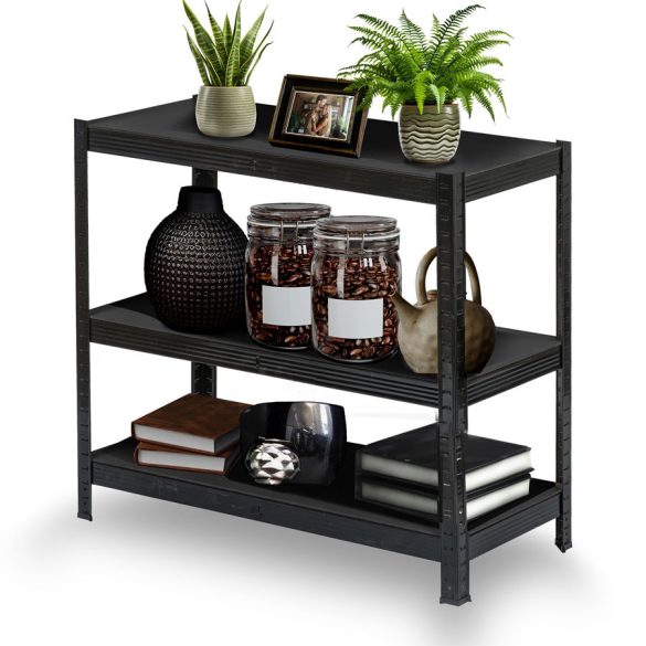 Műhelypolc, Humberg HR-851, fekete, fekete polcok, 180 × 90 × 40 cm, 5 polcos, acél, MDF polclapok, állítható polcmagasság, teherbírás: 175 kg/polc