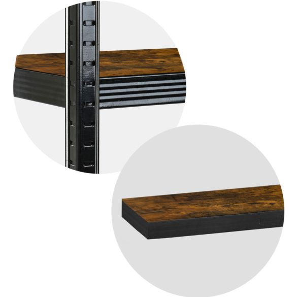 Műhelypolc, Humberg HR-852, fekete, faerezetű polcok, 180 × 90 × 40 cm, 5 polcos, acél, MDF polclapok, állítható polcmagasság, teherbírás: 175 kg/polc