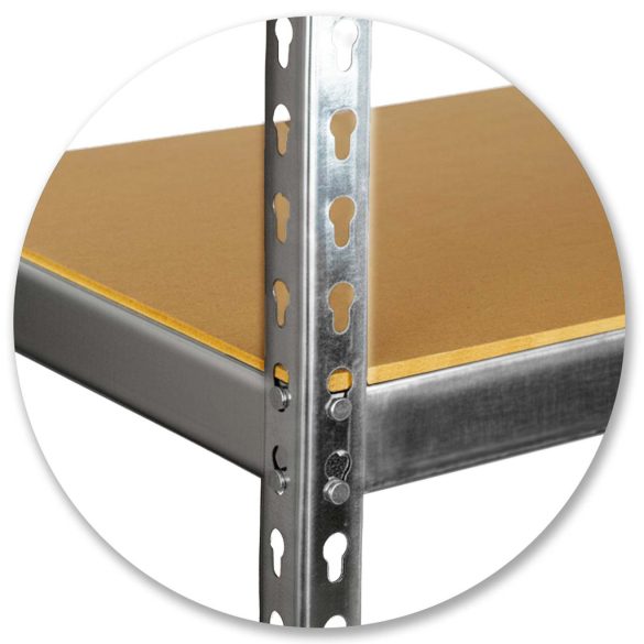 Műhelypolc, Humberg HR-853, ezüst, 183 x 90 x 40 cm, 5 polcos, acél, MDF polclapok, állítható polcmagasság, teherbírás: 265 kg/polc