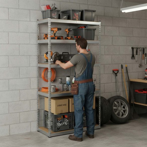 Műhelypolc, Humberg HR-853, ezüst, 183 x 90 x 40 cm, 5 polcos, acél, MDF polclapok, állítható polcmagasság, teherbírás: 265 kg/polc