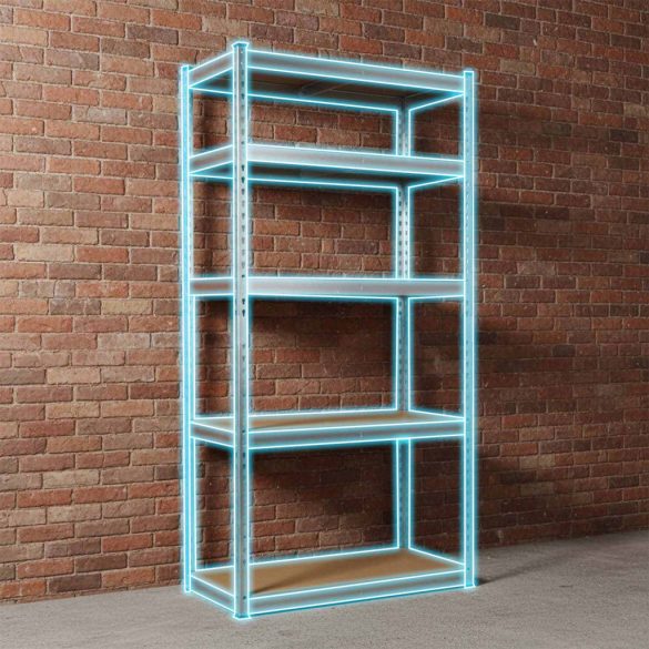 Műhelypolc, Humberg HR-853, ezüst, 183 x 90 x 40 cm, 5 polcos, acél, MDF polclapok, állítható polcmagasság, teherbírás: 265 kg/polc