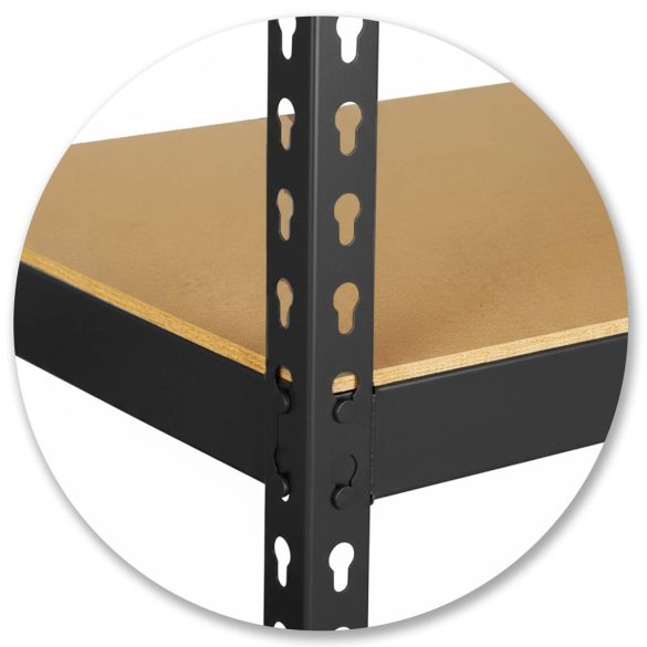 Műhelypolc, Humberg HR-854, fekete, 183 x 90 x 40 cm, 5 polcos, acél, MDF polclapok, állítható polcmagasság, teherbírás: 265 kg/polc