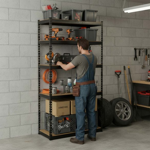 Műhelypolc, Humberg HR-854, fekete, 183 x 90 x 40 cm, 5 polcos, acél, MDF polclapok, állítható polcmagasság, teherbírás: 265 kg/polc