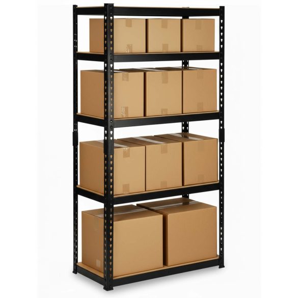 Műhelypolc, Humberg HR-854, fekete, 183 x 90 x 40 cm, 5 polcos, acél, MDF polclapok, állítható polcmagasság, teherbírás: 265 kg/polc