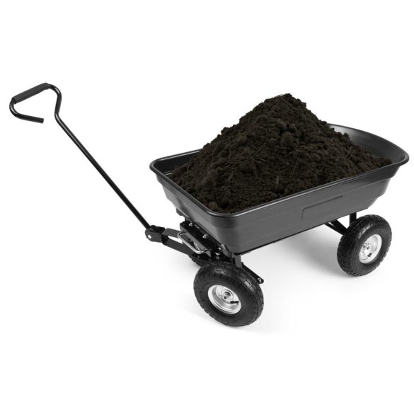 Négykerekű kocsi, Humberg 4871, fekete, 75 l, 300 kg teherbírás, billenős, acél váz, műanyag teknő, kormányozható tengely, felfújható kerekek, ezüst felni