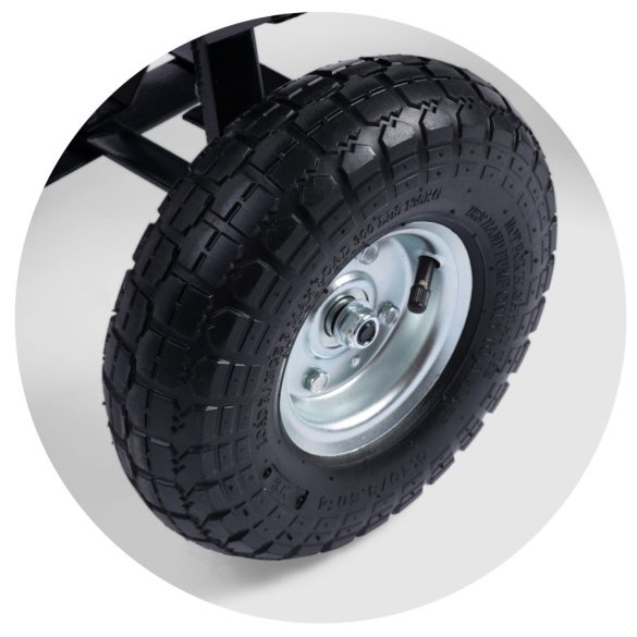 Négykerekű kocsi, Humberg 4871, fekete, 75 l, 300 kg teherbírás, billenős, acél váz, műanyag teknő, kormányozható tengely, felfújható kerekek, ezüst felni