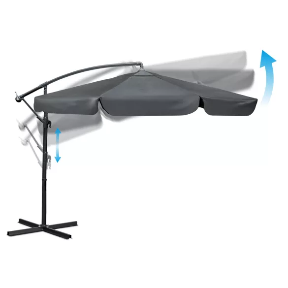 Kerti napernyő, Plonos PL-880, antracit, átmérő: 350 cm, magasság: 250 cm, összecsukható, 6 szegmens, acél váz, vízlepergető PE ponyva, 180 g/m2