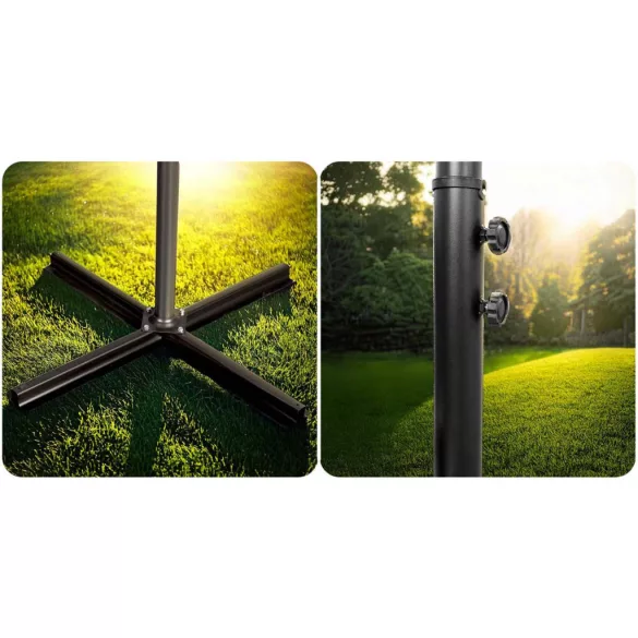 Kerti napernyő, Plonos PL-880, antracit, átmérő: 350 cm, magasság: 250 cm, összecsukható, 6 szegmens, acél váz, vízlepergető PE ponyva, 180 g/m2