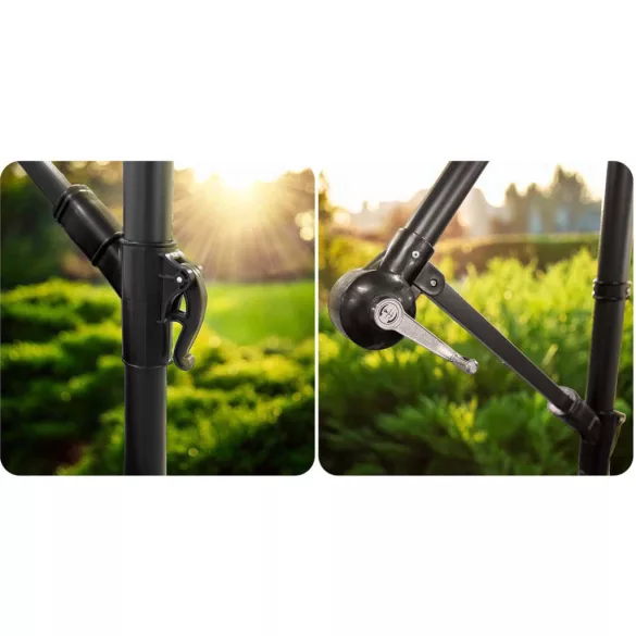 Kerti napernyő, Plonos PL-880, antracit, átmérő: 350 cm, magasság: 250 cm, összecsukható, 6 szegmens, acél váz, vízlepergető PE ponyva, 180 g/m2