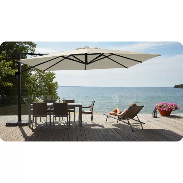 Kerti napernyő, Plonos PL-883, krémszínű, átmérő: 420 cm, magasság: 250 cm, összecsukható, 8 szegmens, acél váz, vízálló PE ponyva, 210 g/m2