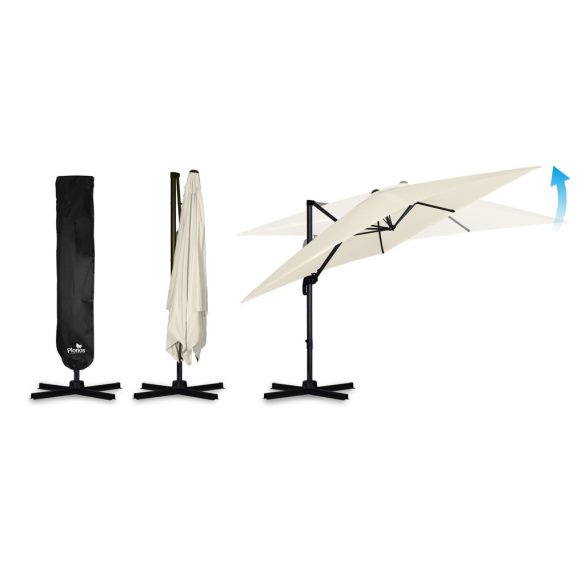 Kerti napernyő, Plonos PL-883, krémszínű, átmérő: 420 cm, magasság: 250 cm, összecsukható, 8 szegmens, acél váz, vízálló PE ponyva, 210 g/m2