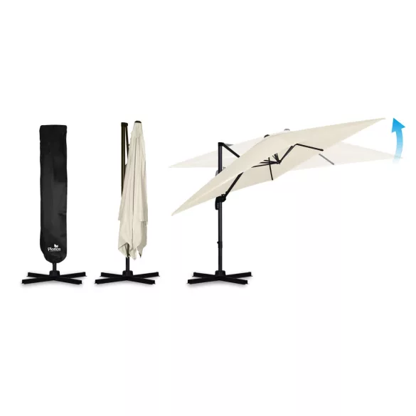 Kerti napernyő, Plonos PL-883, krémszínű, átmérő: 420 cm, magasság: 250 cm, összecsukható, 8 szegmens, acél váz, vízálló PE ponyva, 210 g/m2