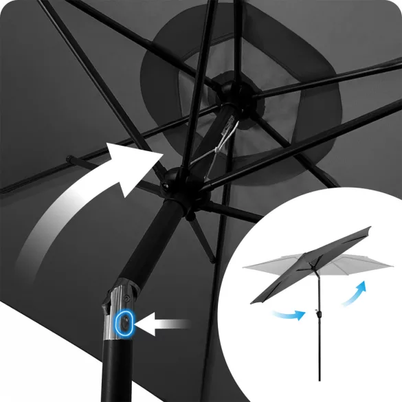 Kerti napernyő, Plonos PL-884, szürke, átmérő: 300 cm, magasság: 240 cm, összecsukható, 6 szegmens, acél váz, vízálló PE ponyva, 160 g/m2