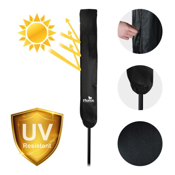 Kerti napernyő, Plonos PL-884, kék, átmérő: 300 cm, magasság: 240 cm, összecsukható, 6 szegmens, acél váz, vízálló PE ponyva, 160 g/m2