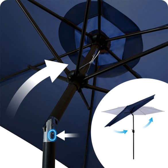 Kerti napernyő, Plonos PL-884, kék, átmérő: 300 cm, magasság: 240 cm, összecsukható, 6 szegmens, acél váz, vízálló PE ponyva, 160 g/m2