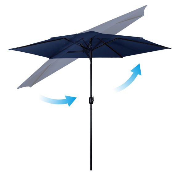 Kerti napernyő, Plonos PL-884, kék, átmérő: 300 cm, magasság: 240 cm, összecsukható, 6 szegmens, acél váz, vízálló PE ponyva, 160 g/m2