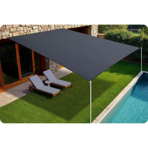 Napvitorla, Plonos PL-885, szürke, 400 x 300 cm, téglalap alakú, UV-álló, vízlepergető, polietilén 180 g/m2, 4 rögzítőkötéllel