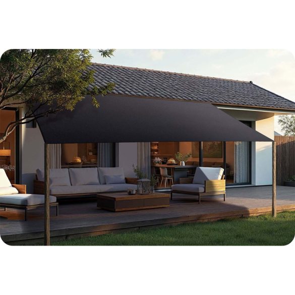 Napvitorla, Plonos PL-885, szürke, 400 x 300 cm, téglalap alakú, UV-álló, vízlepergető, polietilén 180 g/m2, 4 rögzítőkötéllel