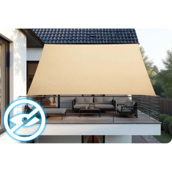 Napvitorla, Plonos PL-885, bézs, 400 x 300 cm, téglalap alakú, UV-álló, vízlepergető, polietilén 180 g/m2, 4 rögzítőkötéllel