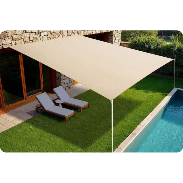 Napvitorla, Plonos PL-885, bézs, 400 x 300 cm, téglalap alakú, UV-álló, vízlepergető, polietilén 180 g/m2, 4 rögzítőkötéllel