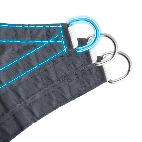 Napvitorla, Plonos PL-886, szürke, 400 x 400 x 400 cm, háromszög alakú, vízálló, UV-álló, polietilén , 180 g/m2, 3 db rögzítőkötéllel