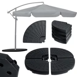   Napernyőtalp, Plonos, fekete, 100 x 100 x 7,5 cm, kerek, HDPE műanyag, vízzel vagy homokkal tölthető, 4 részes, 4 db fém kampóval, 66 kg/ 52 l