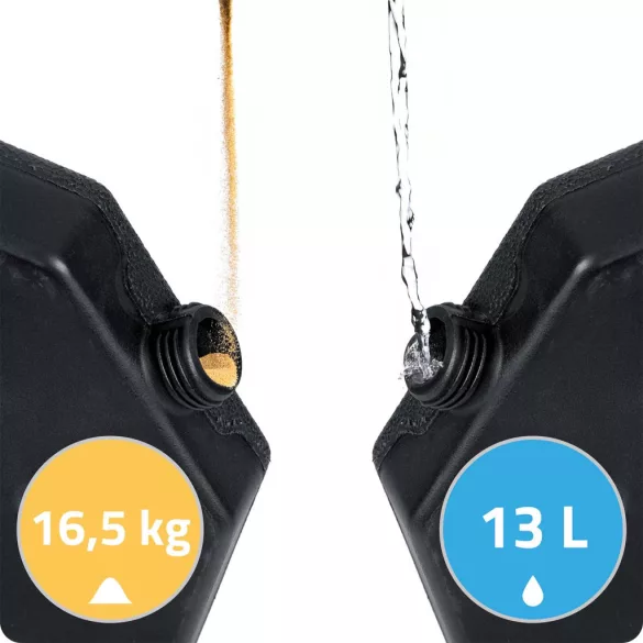 Napernyőtalp, Plonos, fekete, 100 x 100 x 7,5 cm, kerek, HDPE műanyag, vízzel vagy homokkal tölthető, 4 részes, 4 db fém kampóval, 66 kg/ 52 l