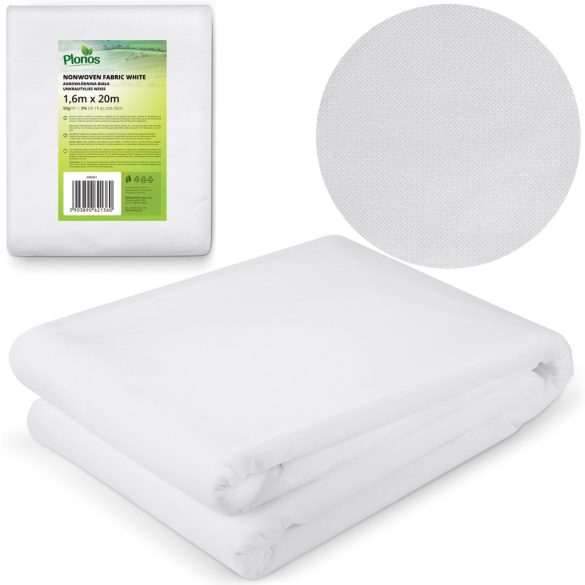 Talajtakaró agrotextília, Plonos, 1,6 x 2 m, fehér, nem szőtt, 50 g/m2, szélálló, fagyálló, UV-védelem