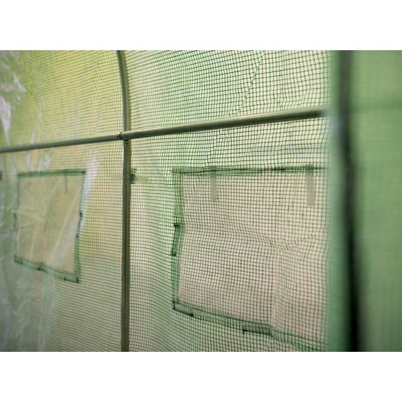 Fóliasátor cserefólia, Plonos 4910-F, zöld, 200 x 300 x 200 cm, bejárható, 6 m2, UV4 védelem, 140 g/m2 PE fólia, 6 ablak, szúnyoghálóval, cipzáras bejárat