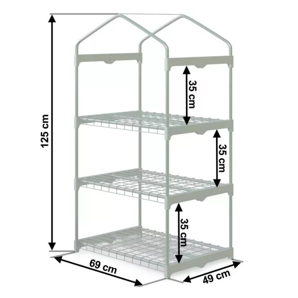 Melegágy, Plonos 4921, 69 x 49 x 125 cm, átlátszó, PVC 110 g/m2 borítás, acél váz, UV-álló, vízálló, cipzáras ajtó