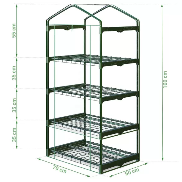 Melegágy, Plonos 4923, 70 x 50 x 160 cm, átlátszó, PVC 110 g/m2 borítás, acél váz, UV-álló, vízálló, cipzáras ajtó
