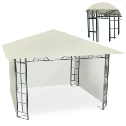   Kerti pavilon, Plonos 4934, bézs, 3 x 3 m, acél váz, magasság: 200 / 265 cm, UV-álló és esőálló PE tető, tépőzárral rögzítőhető oldalfalakkal