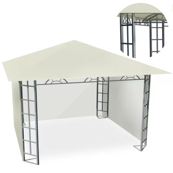 Kerti pavilon, Plonos 4934, bézs, 3 x 3 m, acél váz, magasság: 200 / 265 cm, UV-álló és esőálló PE tető, tépőzárral rögzítőhető oldalfalakkal